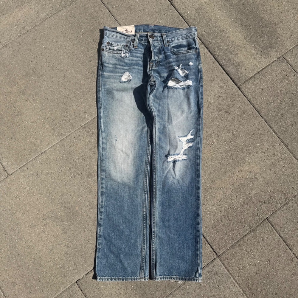Hollister Distressed Straight Leg Jeans Blue Denim 29x30 (Actual 29x28)